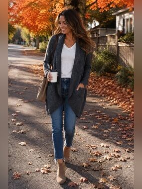 🔥 3/$30 Mix&Match 🔥 Joe Fresh Active | M | Dark Gray | Cozy Open-Front Cardigan